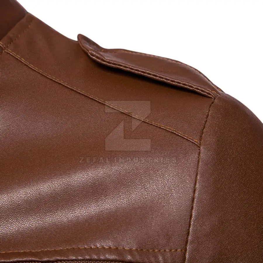Fall Winter Men's Leather Jacket with Stand Collar and Front Logo High Quality Windproof & Waterproof — Zefal Industries product photograph 4 of 6