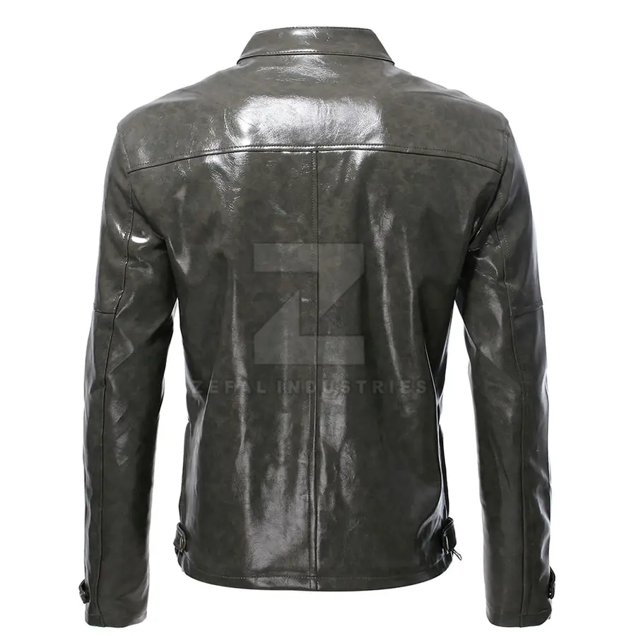 Customized Color Breathable Windproof Waterproof Winter Men's Leather Jacket with Stand Collar Front Logo Slim Fit Long Sleeve — Zefal Industries product photograph 2 of 6