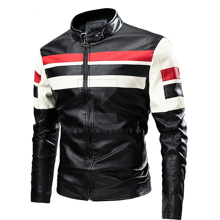 Motorbike Style Men Leather Jacket Stand Front Waterproof Eco-Friendly Windproof Breathable Wholesale Latest Design Winter — Zefal Industries product photograph 1 of 6