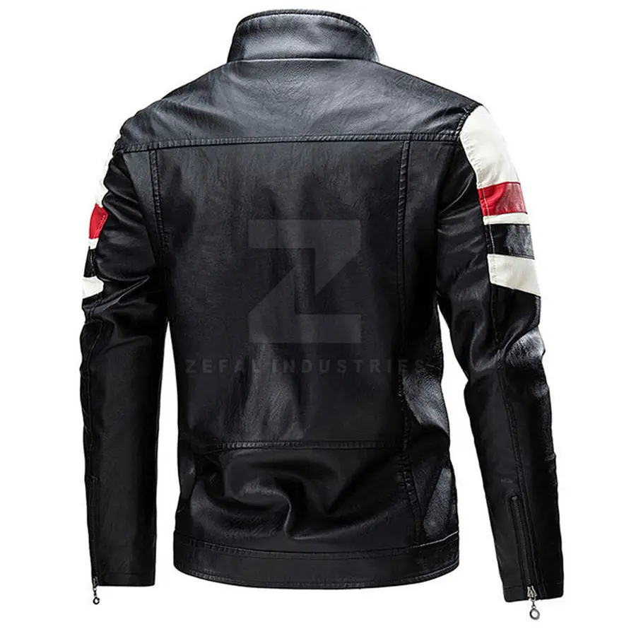 Motorbike Style Men Leather Jacket Stand Front Waterproof Eco-Friendly Windproof Breathable Wholesale Latest Design Winter — Zefal Industries product photograph 2 of 6