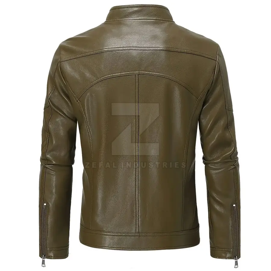 Men's Leather Winter Jacket High Quality Long Sleeve Streetwear Stand Collar Front Logo Waterproof Breathable Eco-Friendly — Zefal Industries product photograph 2 of 6