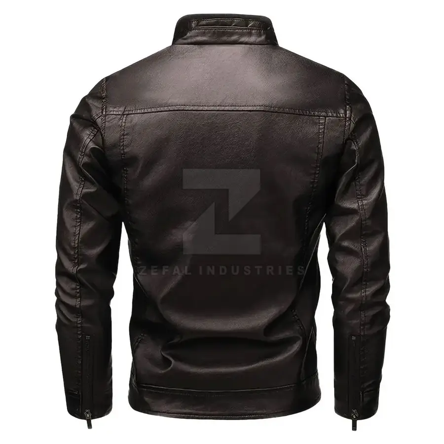 Real Genuine Leather Men's Winter Jacket Stand Collar Front Waterproof Eco-Friendly Breathable Casual Soft Fabric Customizable — Zefal Industries product photograph 2 of 6