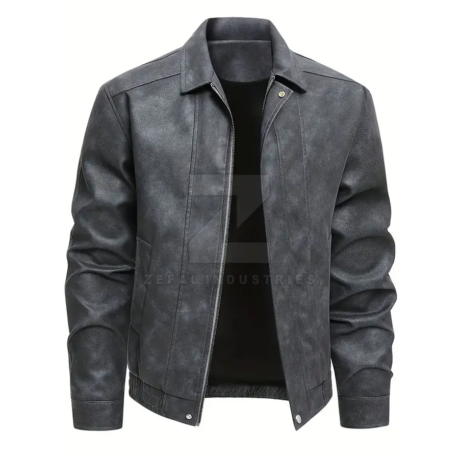 Plus Size Ecofriendly Leather High Quality Casual Men Winter Jacket Custom Color Windproof Waterproof Breathable Stand Front — Zefal Industries product photograph 1 of 6