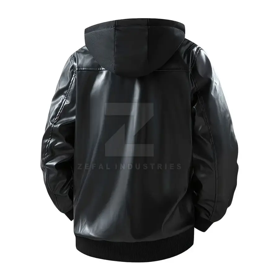 Fashion Men Leather Jacket Stand Collar Front Logo Waterproof Breathable Eco-Friendly Winter Jacket Customizable Low MOQ — Zefal Industries product photograph 2 of 6