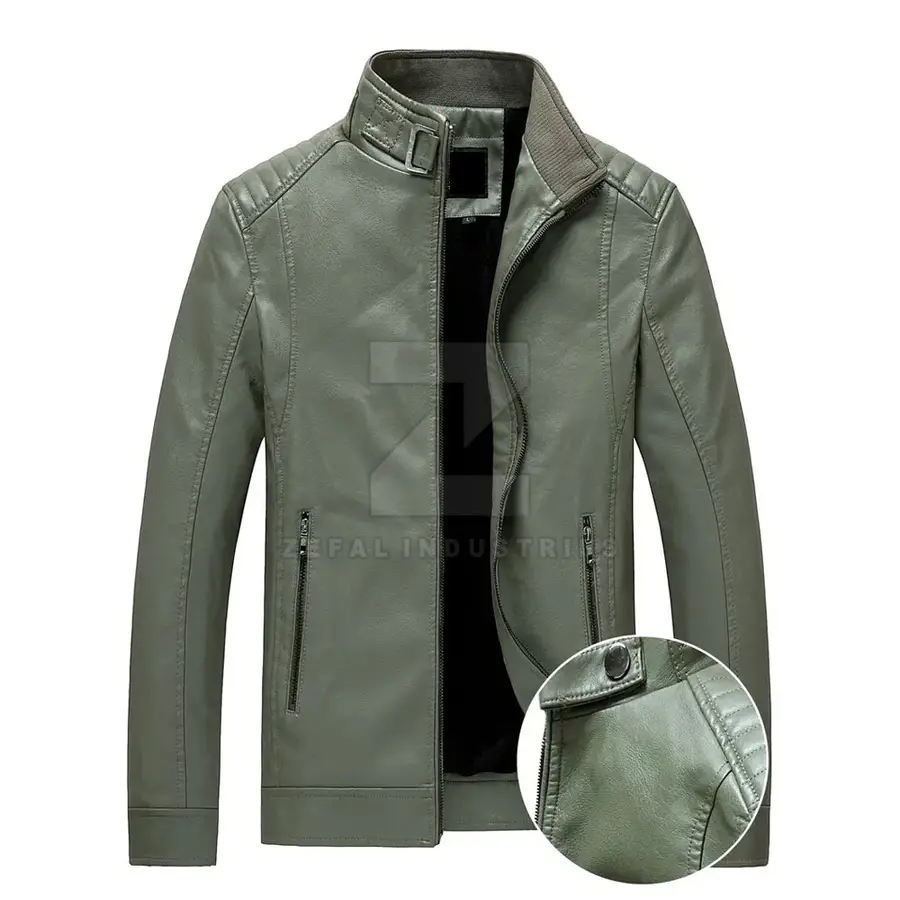 Low Price Men's Leather Winter Jacket Custom Color Plus Size Eco-Friendly Waterproof Breathable Windproof Stand Collar Front — Zefal Industries product photograph 1 of 6