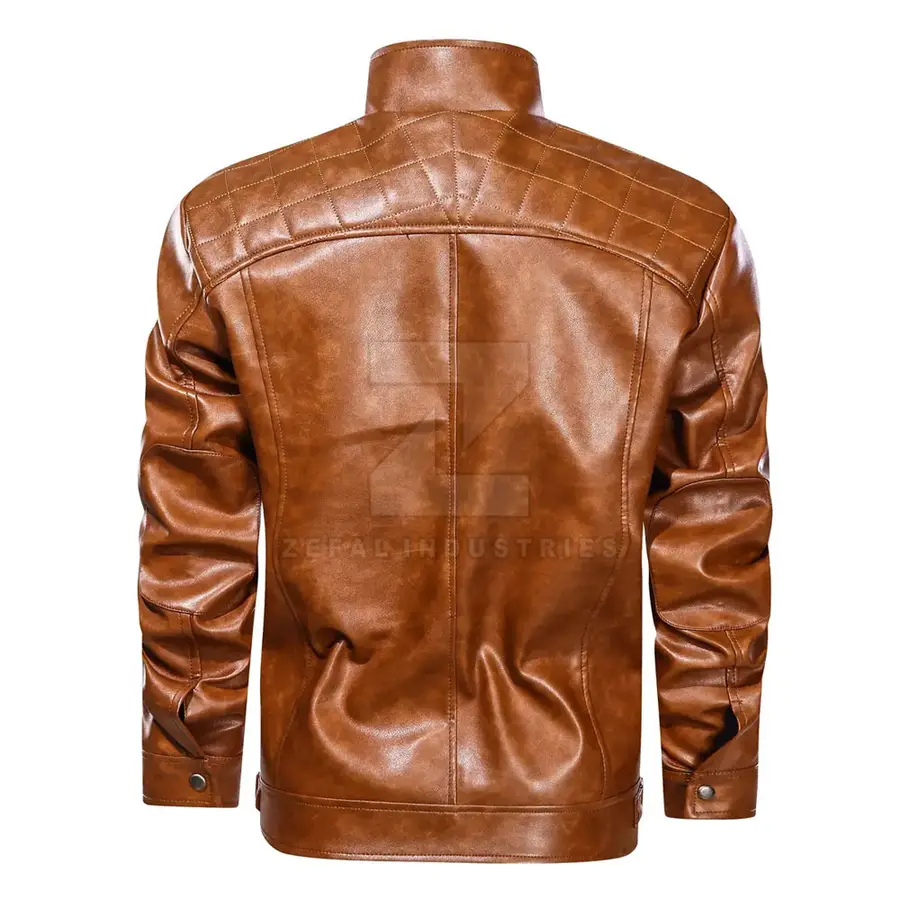 Customized Logo Design Stand Collar Front Winter Waterproof Eco-Friendly Windproof Men Leather Jacket for Online Sale Low Price — Zefal Industries product photograph 2 of 6