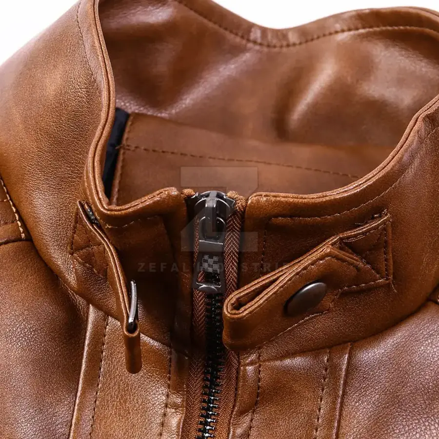 Customized Logo Design Stand Collar Front Winter Waterproof Eco-Friendly Windproof Men Leather Jacket for Online Sale Low Price — Zefal Industries product photograph 4 of 6