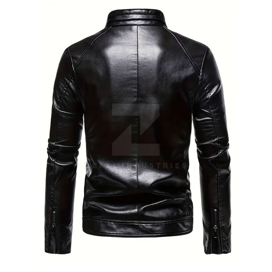 New Winter Fashion Design Custom Stand Collar Front Logo Men Leather Jacket Breathable Windproof Waterproof Eco-Friendly Casual — Zefal Industries product photograph 2 of 6
