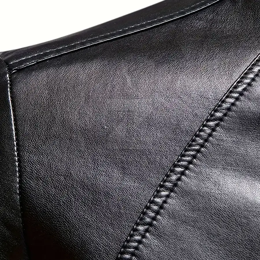 New Winter Fashion Design Custom Stand Collar Front Logo Men Leather Jacket Breathable Windproof Waterproof Eco-Friendly Casual — Zefal Industries product photograph 5 of 6