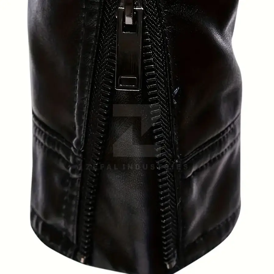 New Winter Fashion Design Custom Stand Collar Front Logo Men Leather Jacket Breathable Windproof Waterproof Eco-Friendly Casual — Zefal Industries product photograph 6 of 6