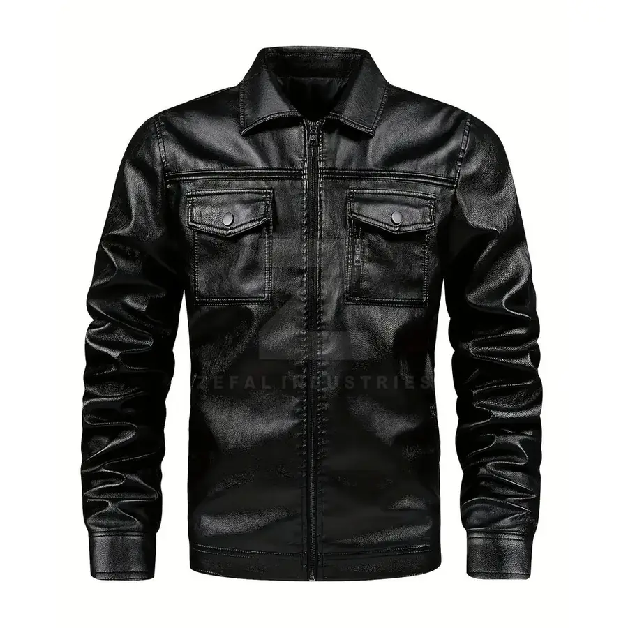 Online Best Sale Low Price Men's Leather Winter Jacket Plus Size Breathable Windproof Waterproof Eco-Friendly Stand Front High — Zefal Industries product photograph 1 of 6