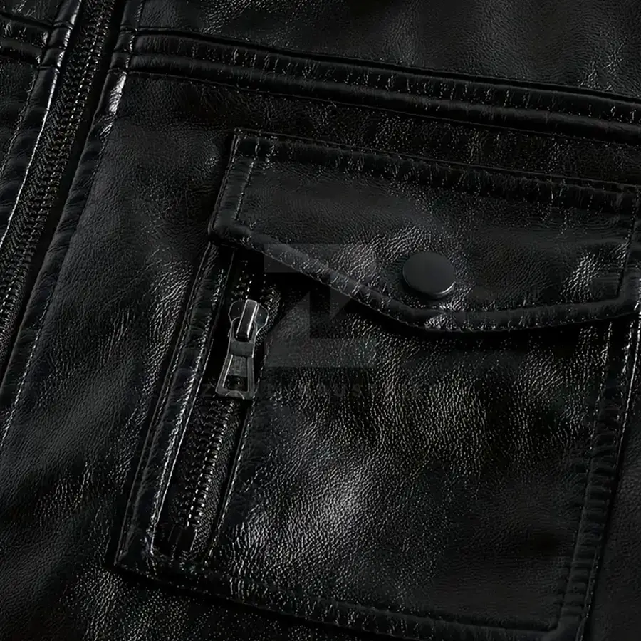 Online Best Sale Low Price Men's Leather Winter Jacket Plus Size Breathable Windproof Waterproof Eco-Friendly Stand Front High — Zefal Industries product photograph 4 of 6