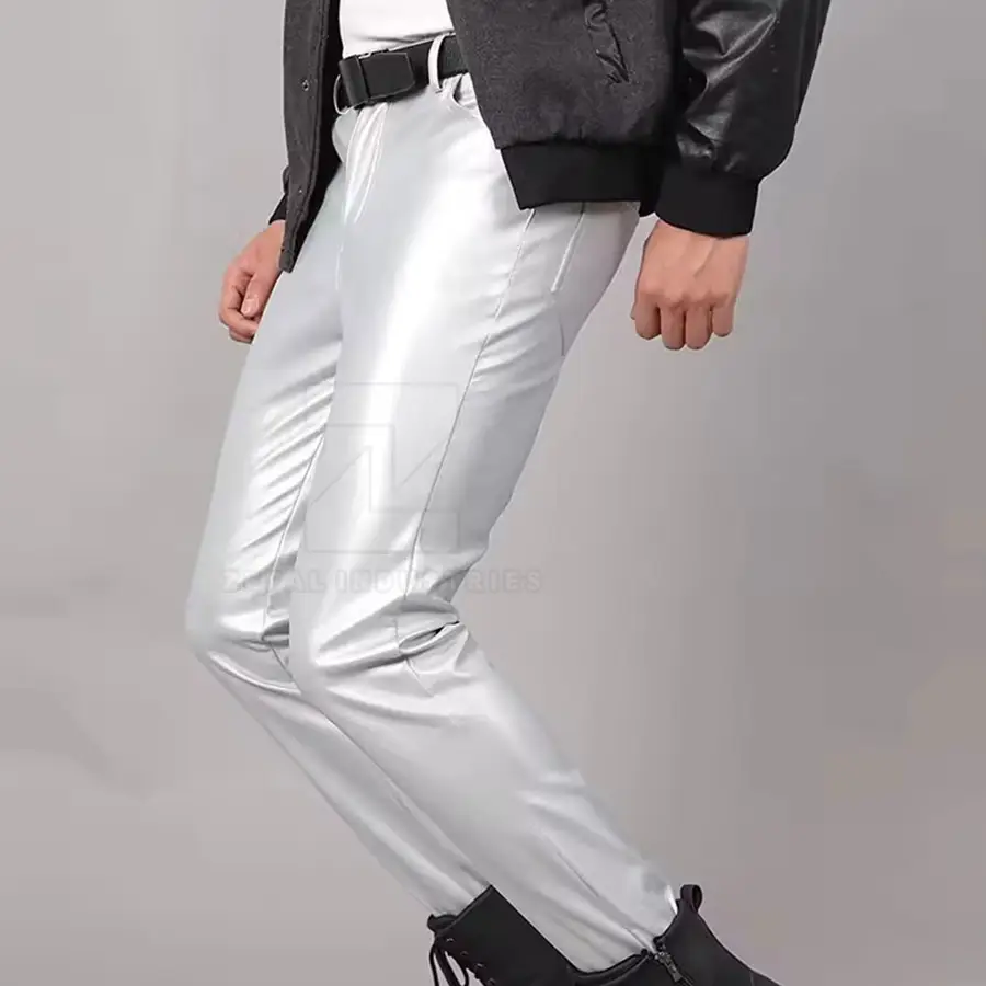 Custom Design Your Own Casual Dark Men's Leather Pants Slim Fit Mid Waist Lightweight High Quality Breathable Customized Logo — Zefal Industries product photograph 2 of 6