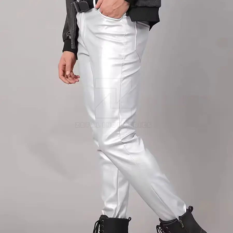 Custom Design Your Own Casual Dark Men's Leather Pants Slim Fit Mid Waist Lightweight High Quality Breathable Customized Logo — Zefal Industries product photograph 3 of 6