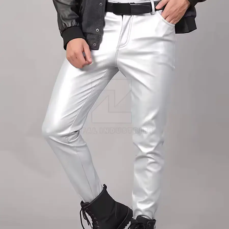 Custom Design Your Own Casual Dark Men's Leather Pants Slim Fit Mid Waist Lightweight High Quality Breathable Customized Logo — Zefal Industries product photograph 4 of 6