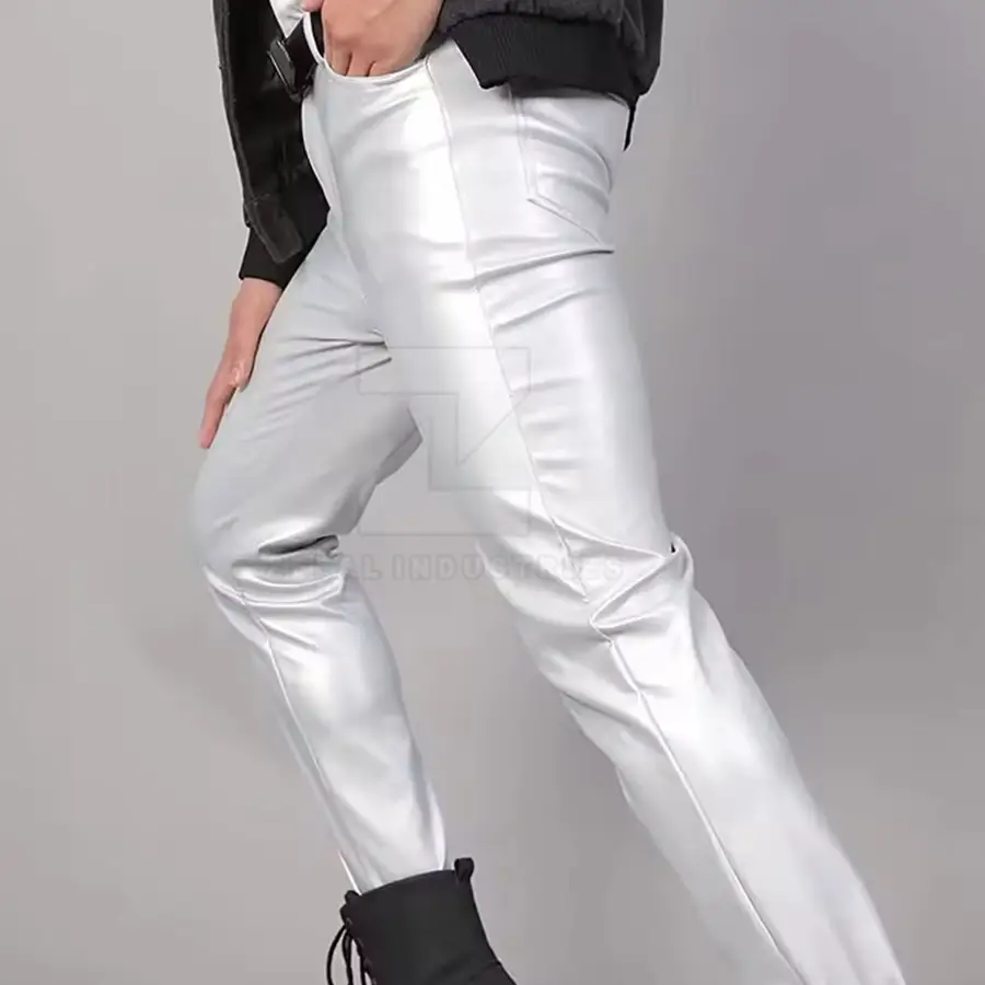 Custom Design Your Own Casual Dark Men's Leather Pants Slim Fit Mid Waist Lightweight High Quality Breathable Customized Logo — Zefal Industries product photograph 5 of 6