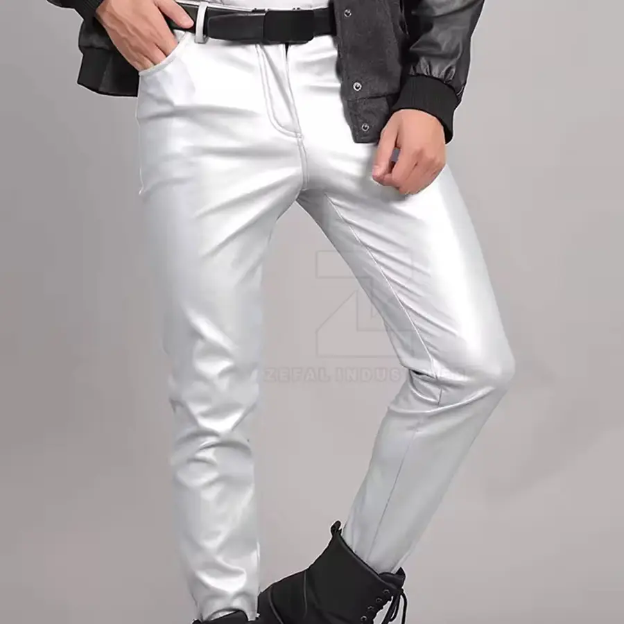 Custom Design Your Own Casual Dark Men's Leather Pants Slim Fit Mid Waist Lightweight High Quality Breathable Customized Logo — Zefal Industries product photograph 6 of 6