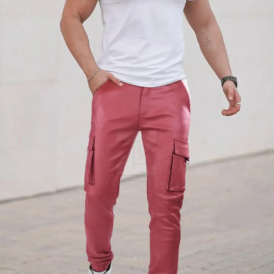 High Quality Lightweight Dark Casual Mid Waist Men Leather Pants Customized Logo Outdoor Wear Custom Made Size OEM Service — Zefal Industries product photograph 2 of 6