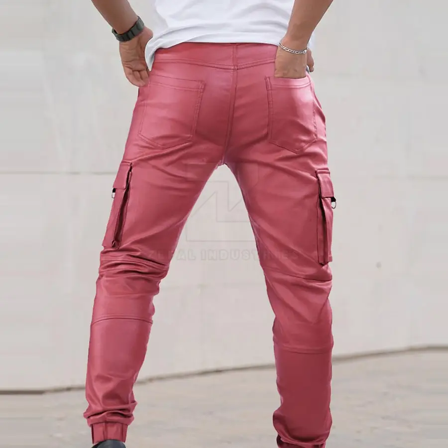 High Quality Lightweight Dark Casual Mid Waist Men Leather Pants Customized Logo Outdoor Wear Custom Made Size OEM Service — Zefal Industries product photograph 3 of 6