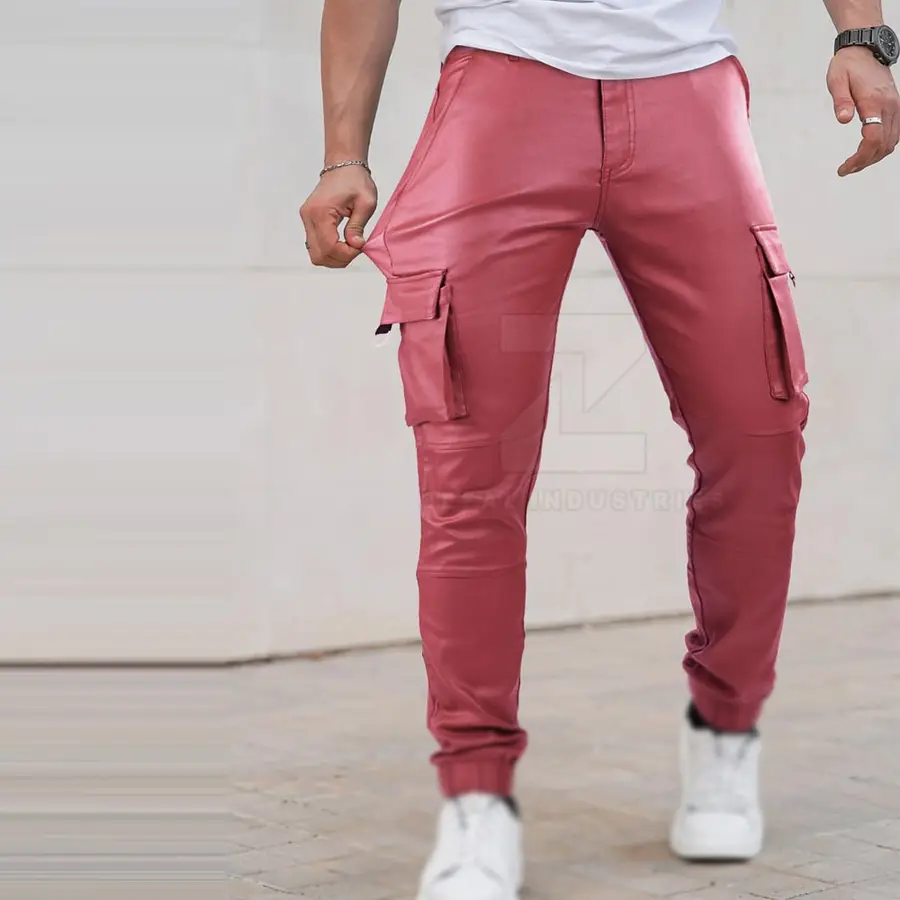 High Quality Lightweight Dark Casual Mid Waist Men Leather Pants Customized Logo Outdoor Wear Custom Made Size OEM Service — Zefal Industries product photograph 4 of 6