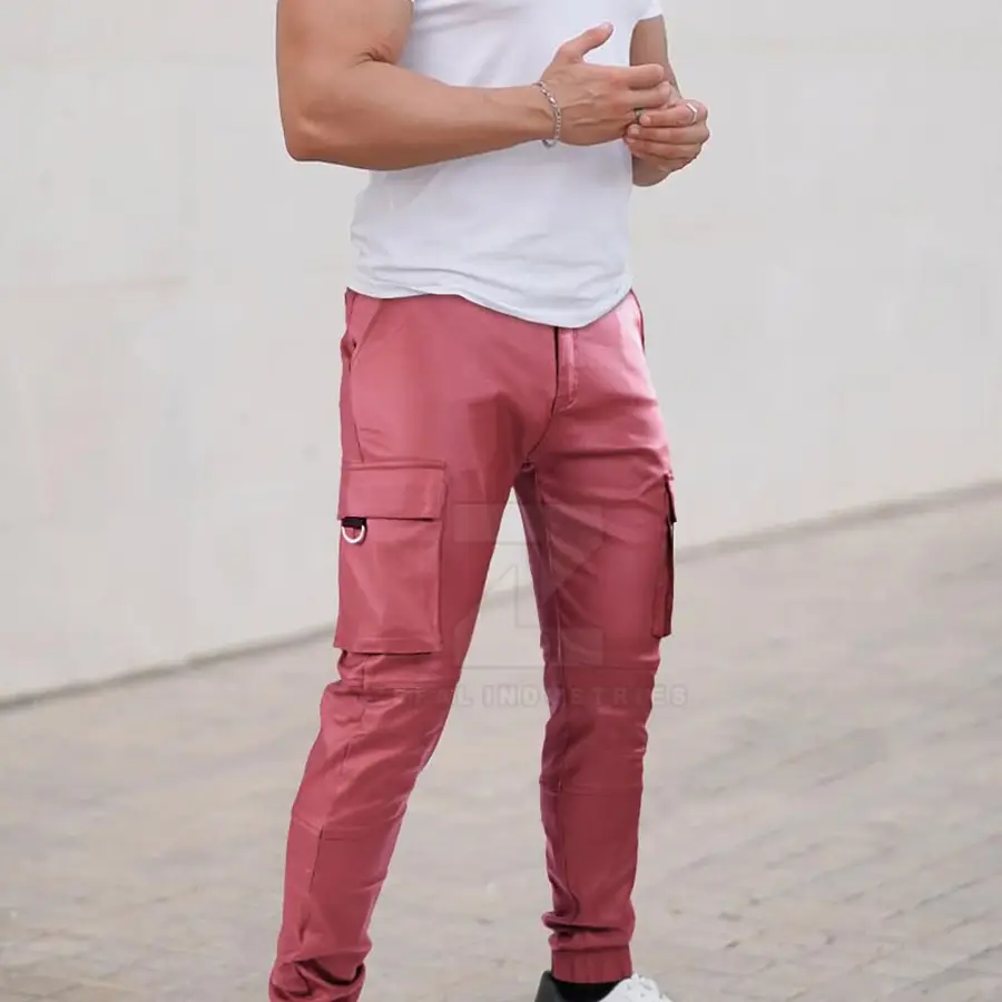 High Quality Lightweight Dark Casual Mid Waist Men Leather Pants Customized Logo Outdoor Wear Custom Made Size OEM Service — Zefal Industries product photograph 5 of 6