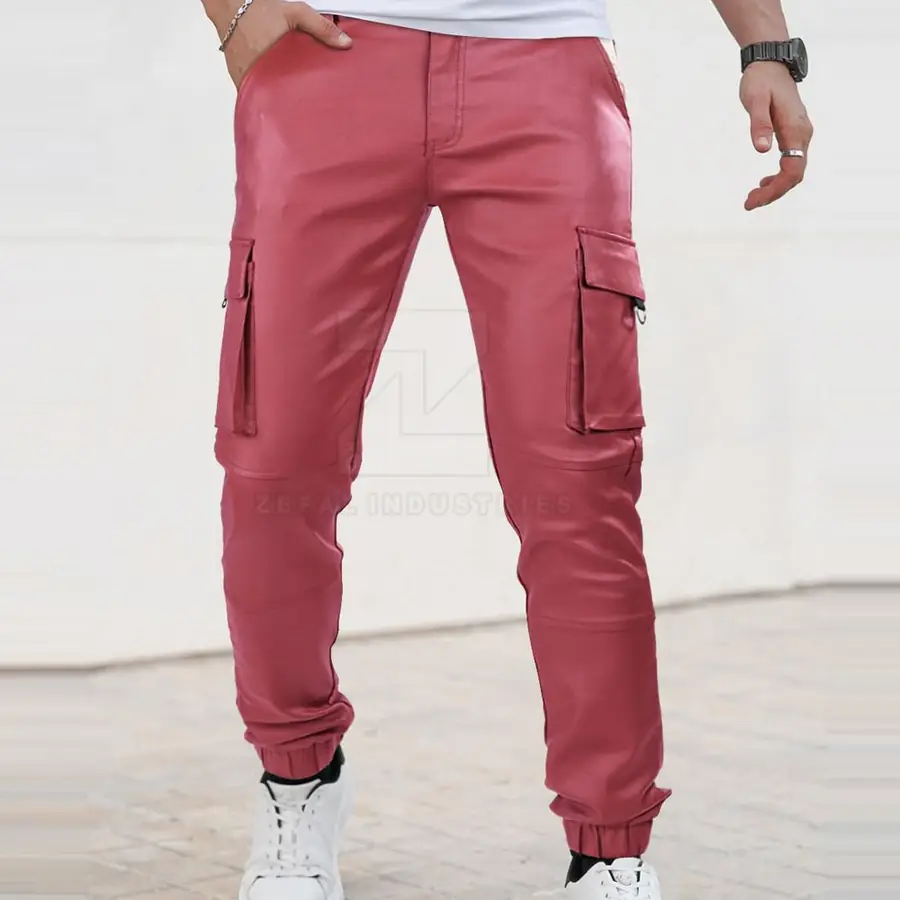 High Quality Lightweight Dark Casual Mid Waist Men Leather Pants Customized Logo Outdoor Wear Custom Made Size OEM Service — Zefal Industries product photograph 6 of 6