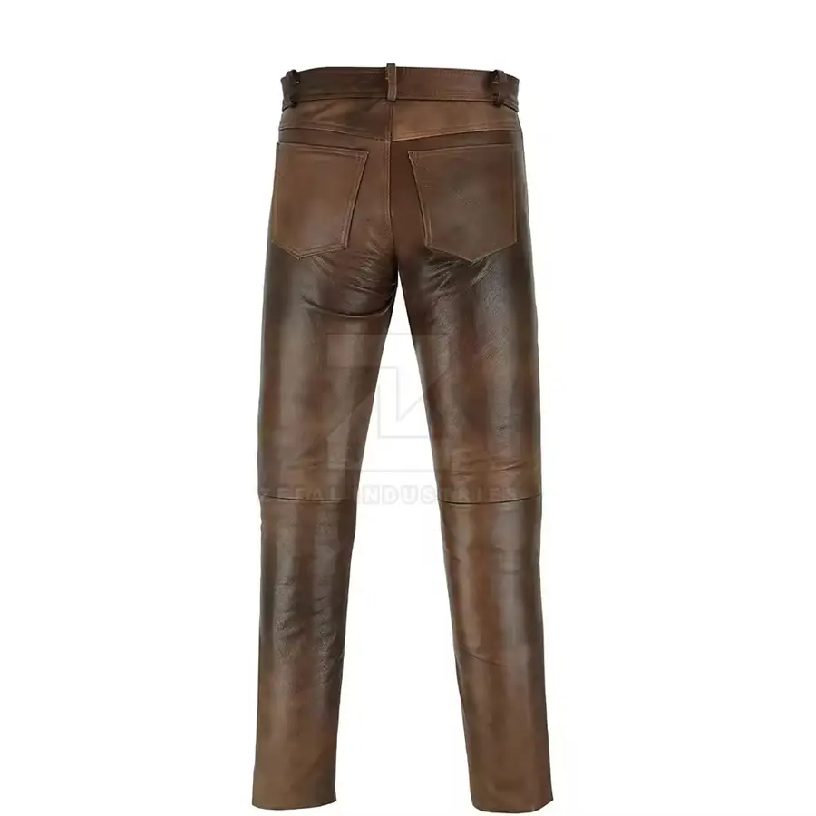 Trendy Men Leather Slim Fit Casual Mid Waist Lightweight Breathable Dark Pant with Customized Logo for Winter Club Daily Outfit — Zefal Industries product photograph 2 of 6