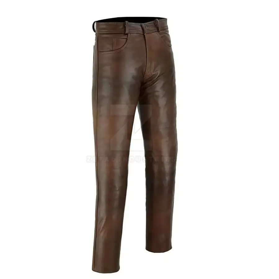 Trendy Men Leather Slim Fit Casual Mid Waist Lightweight Breathable Dark Pant with Customized Logo for Winter Club Daily Outfit — Zefal Industries product photograph 3 of 6
