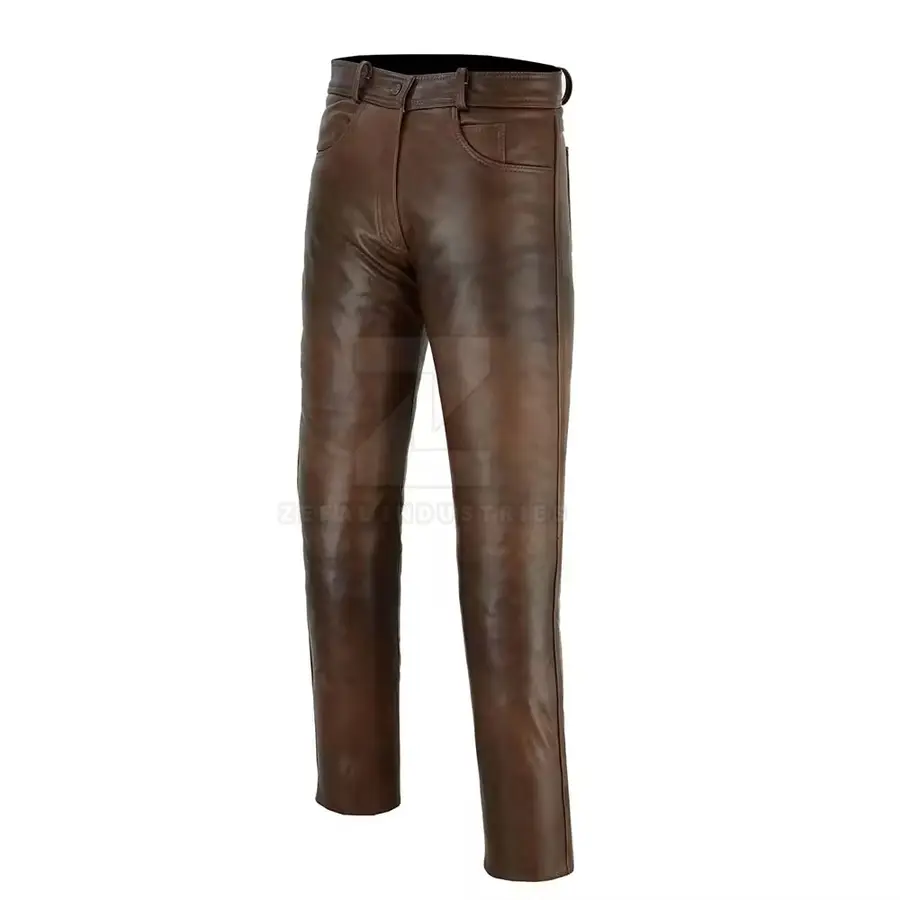 Trendy Men Leather Slim Fit Casual Mid Waist Lightweight Breathable Dark Pant with Customized Logo for Winter Club Daily Outfit — Zefal Industries product photograph 4 of 6