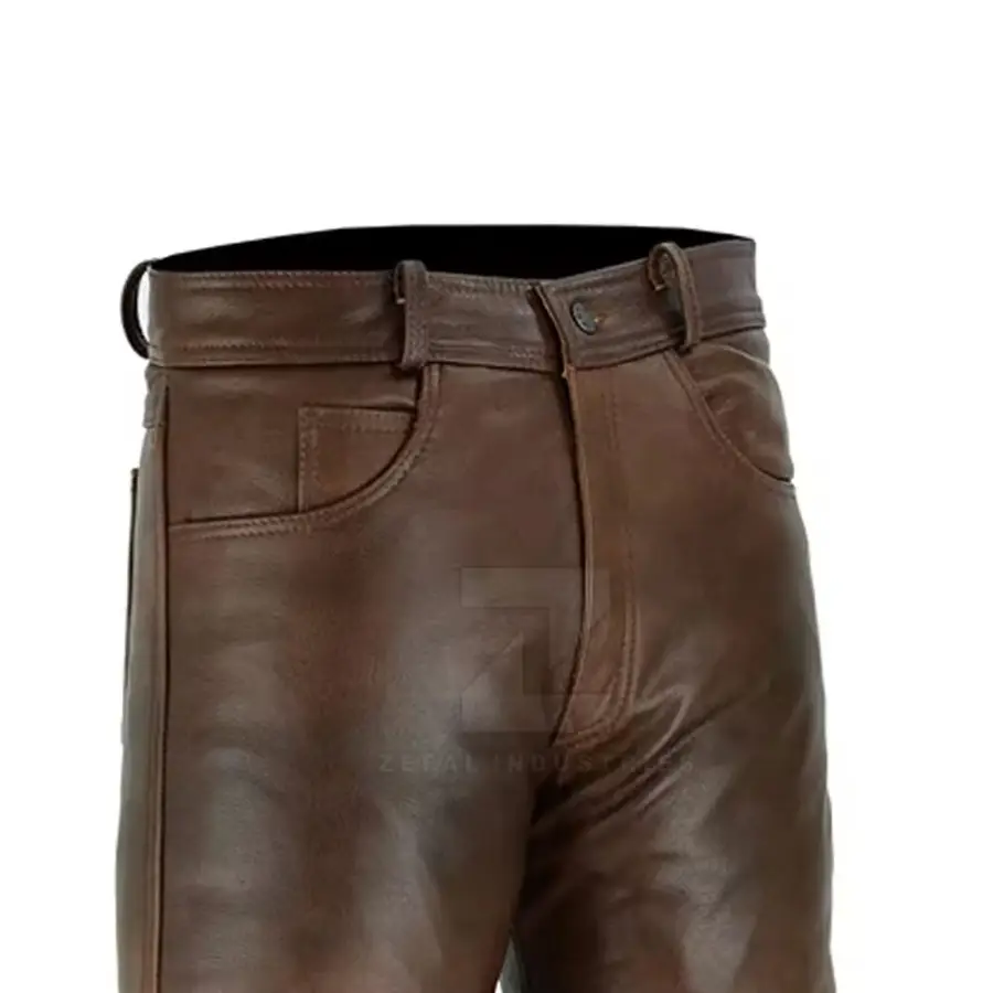 Trendy Men Leather Slim Fit Casual Mid Waist Lightweight Breathable Dark Pant with Customized Logo for Winter Club Daily Outfit — Zefal Industries product photograph 5 of 6