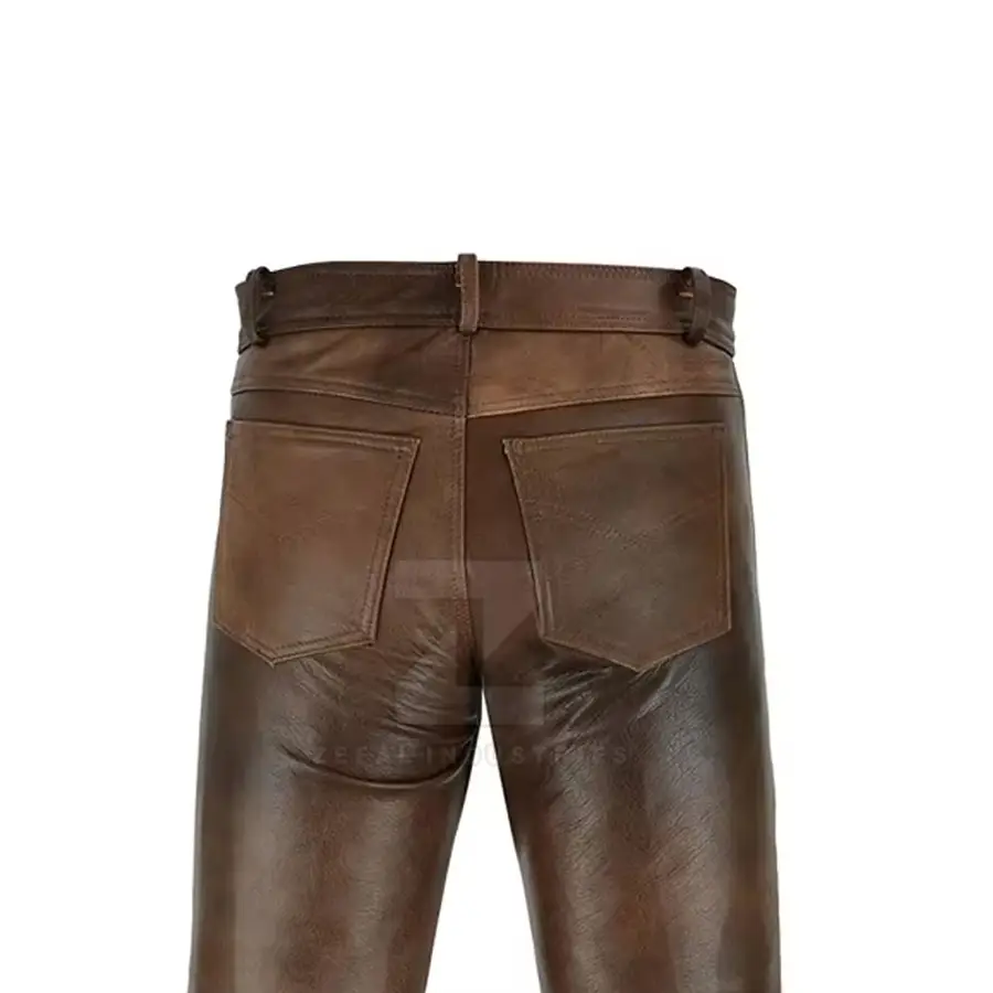 Trendy Men Leather Slim Fit Casual Mid Waist Lightweight Breathable Dark Pant with Customized Logo for Winter Club Daily Outfit — Zefal Industries product photograph 6 of 6
