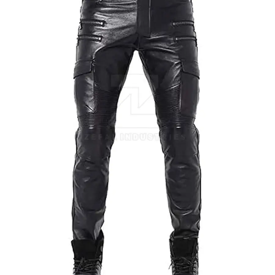 Wholesale Custom Made Casual Mid Waist Dark Leather Pants Men Custom Logo Breathable Lightweight Unique Design High Quality Hot — Zefal Industries product photograph 1 of 6