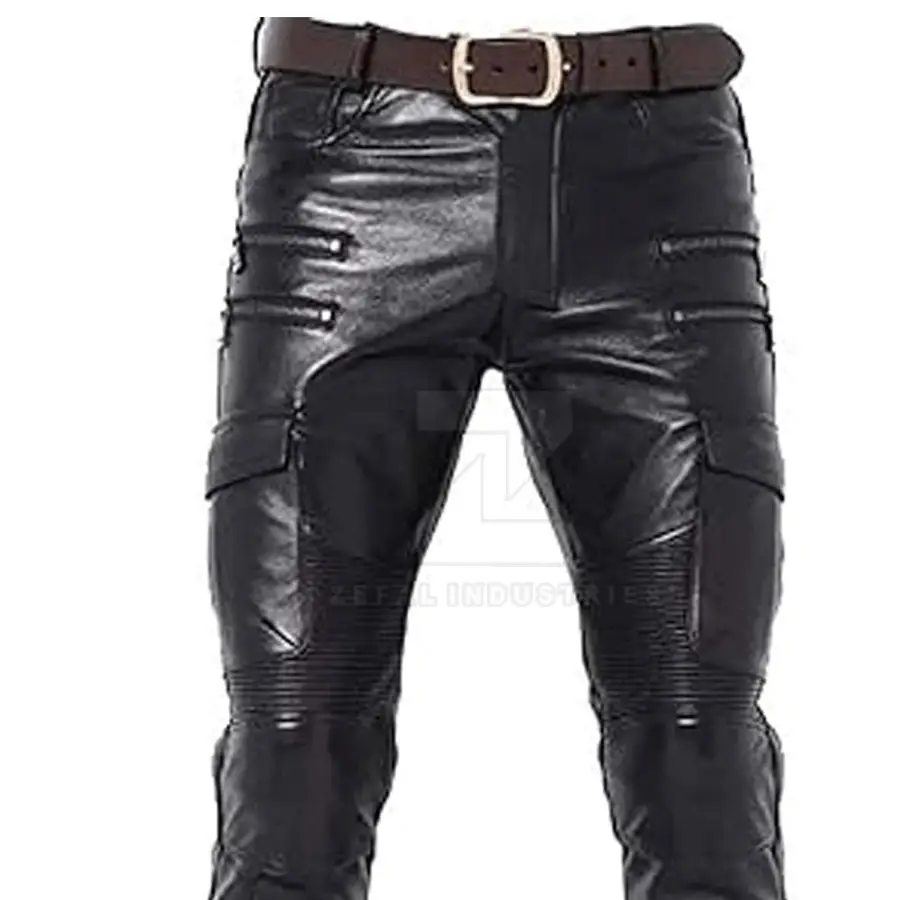 Wholesale Custom Made Casual Mid Waist Dark Leather Pants Men Custom Logo Breathable Lightweight Unique Design High Quality Hot — Zefal Industries product photograph 6 of 6