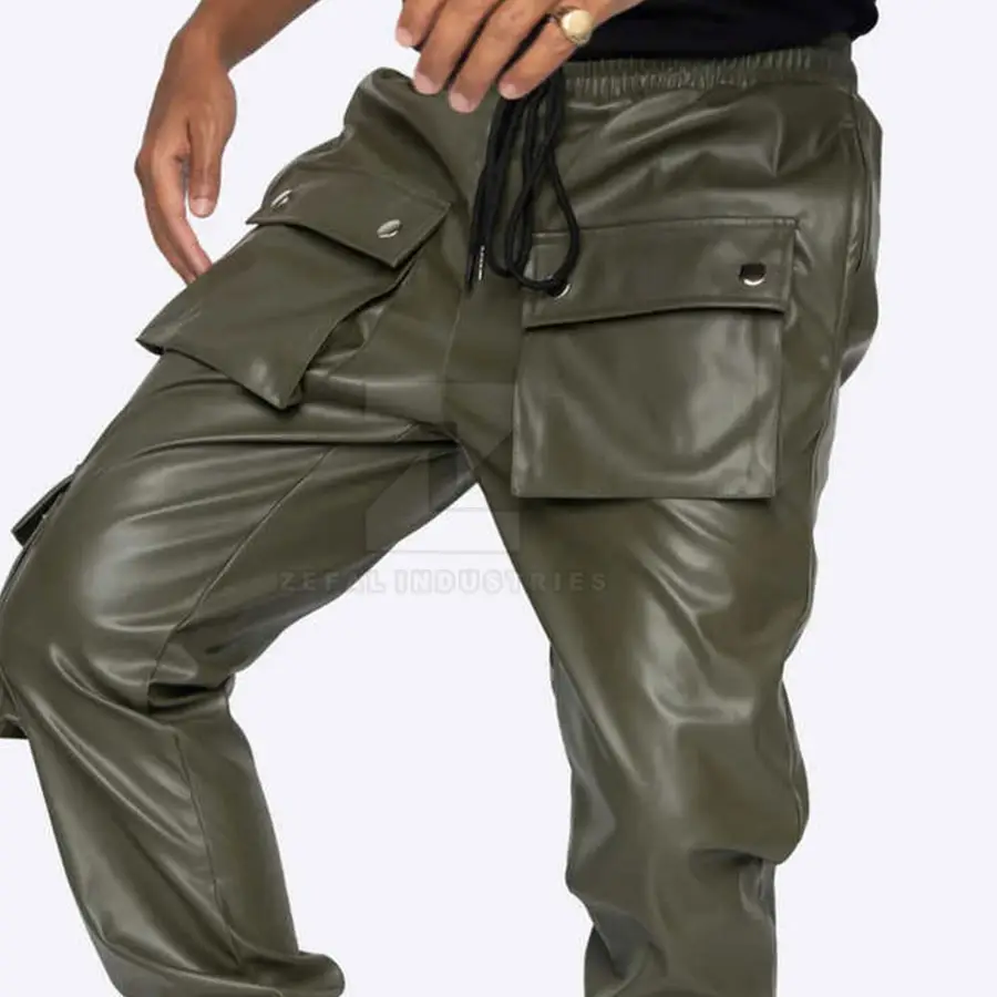 Solid Color Dark Customized Colors Streetwear Washed Men Leather Pants High Quality Casual Breathable Lightweight Mid Waist — Zefal Industries product photograph 1 of 6