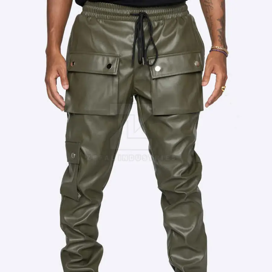 Solid Color Dark Customized Colors Streetwear Washed Men Leather Pants High Quality Casual Breathable Lightweight Mid Waist — Zefal Industries product photograph 2 of 6
