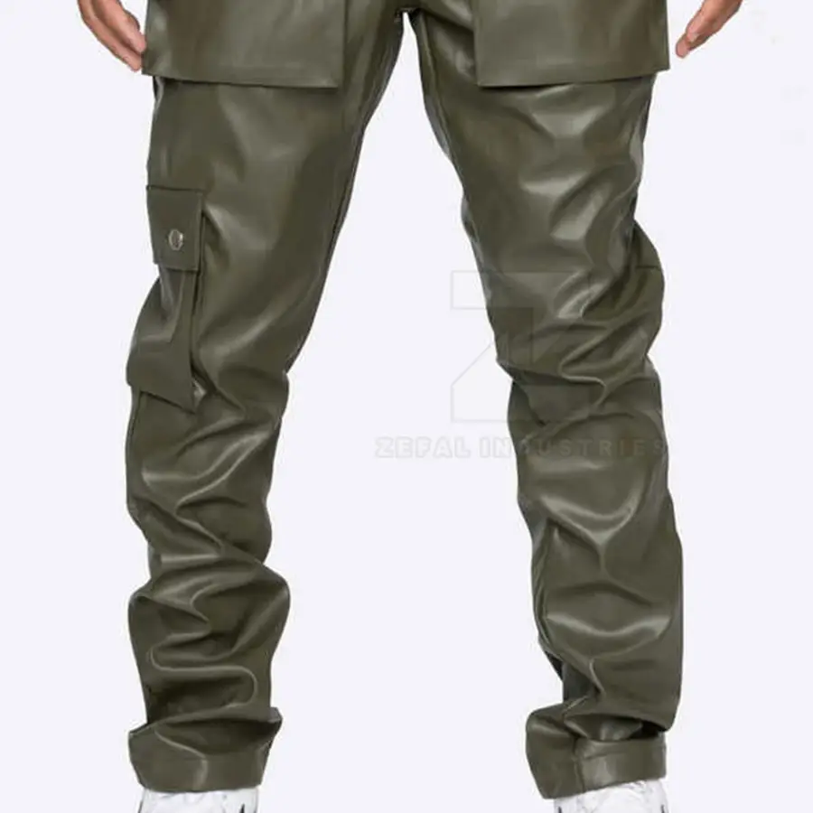 Solid Color Dark Customized Colors Streetwear Washed Men Leather Pants High Quality Casual Breathable Lightweight Mid Waist — Zefal Industries product photograph 3 of 6