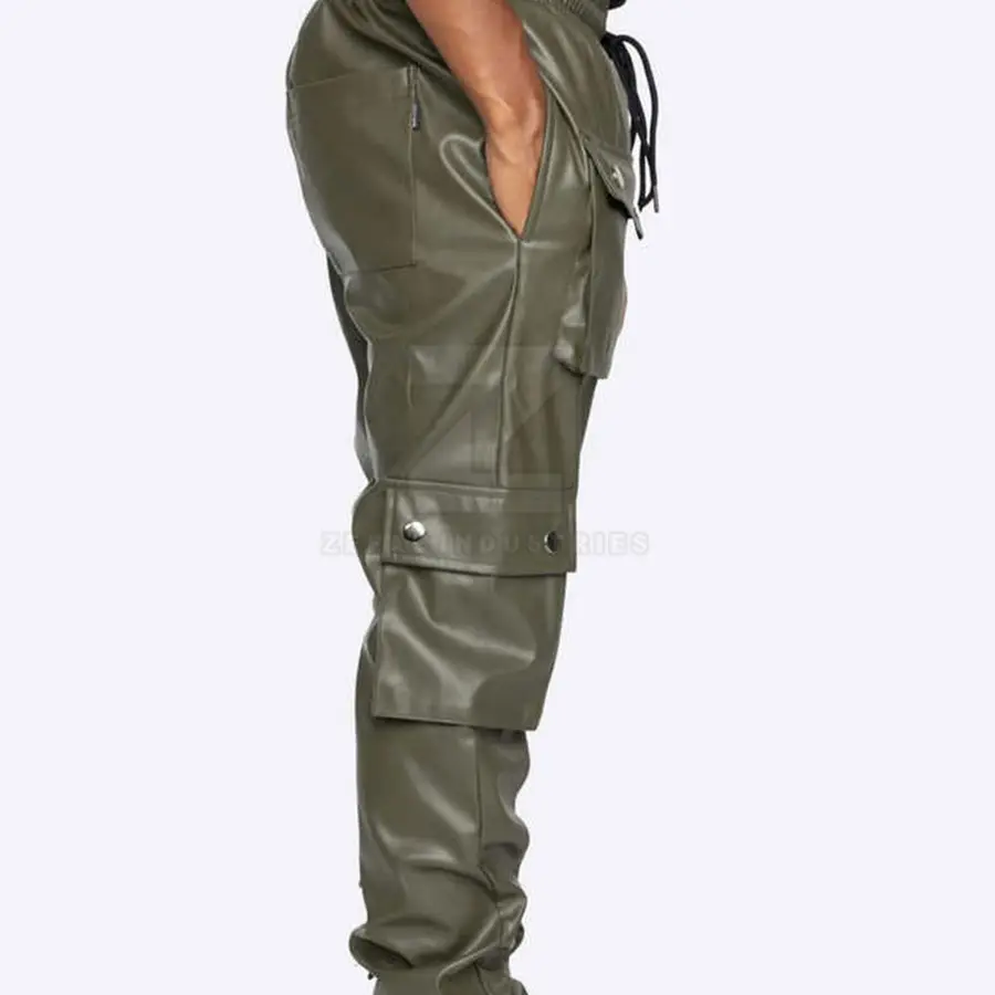 Solid Color Dark Customized Colors Streetwear Washed Men Leather Pants High Quality Casual Breathable Lightweight Mid Waist — Zefal Industries product photograph 4 of 6