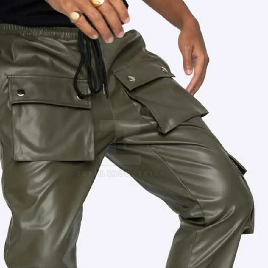 Solid Color Dark Customized Colors Streetwear Washed Men Leather Pants High Quality Casual Breathable Lightweight Mid Waist — Zefal Industries product photograph 5 of 6