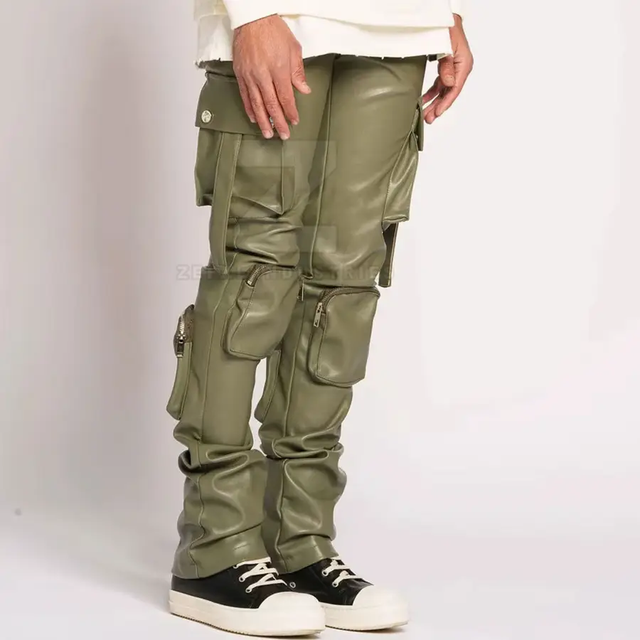 New Style Outdoor Use Men Leather Pants Best Quality Lightweight Breathable Casual Dark Flat Front Mid Rise Solid Color — Zefal Industries product photograph 2 of 6