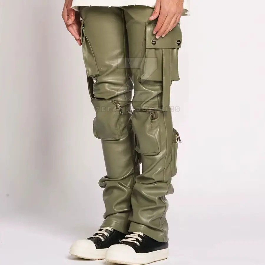 New Style Outdoor Use Men Leather Pants Best Quality Lightweight Breathable Casual Dark Flat Front Mid Rise Solid Color — Zefal Industries product photograph 3 of 6