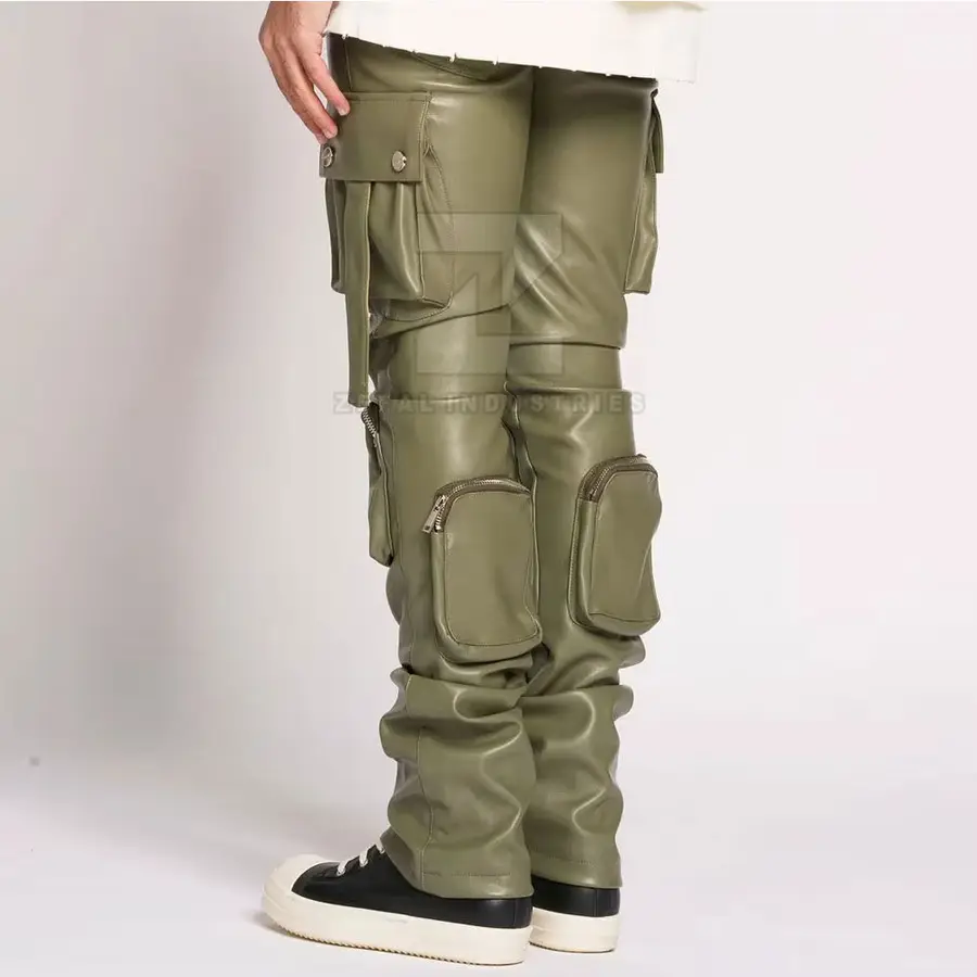 New Style Outdoor Use Men Leather Pants Best Quality Lightweight Breathable Casual Dark Flat Front Mid Rise Solid Color — Zefal Industries product photograph 4 of 6