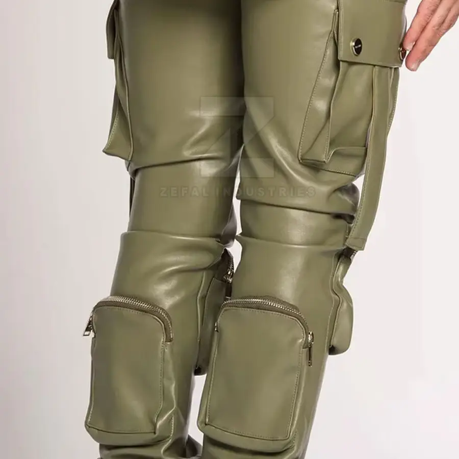 New Style Outdoor Use Men Leather Pants Best Quality Lightweight Breathable Casual Dark Flat Front Mid Rise Solid Color — Zefal Industries product photograph 5 of 6