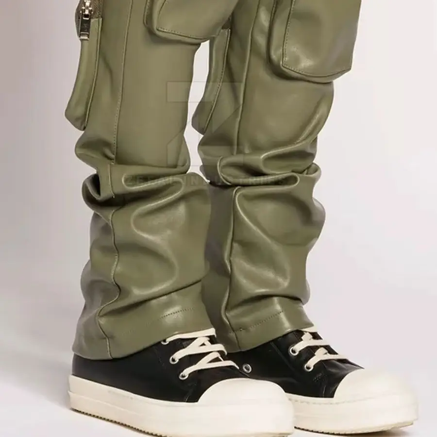 New Style Outdoor Use Men Leather Pants Best Quality Lightweight Breathable Casual Dark Flat Front Mid Rise Solid Color — Zefal Industries product photograph 6 of 6