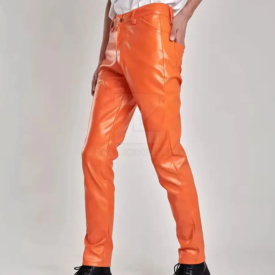 2025 New Customized Men Leather Pants Mid Waist Lightweight Casual Dark Breathable High Quality Custom Logo — Zefal Industries product photograph 4 of 6