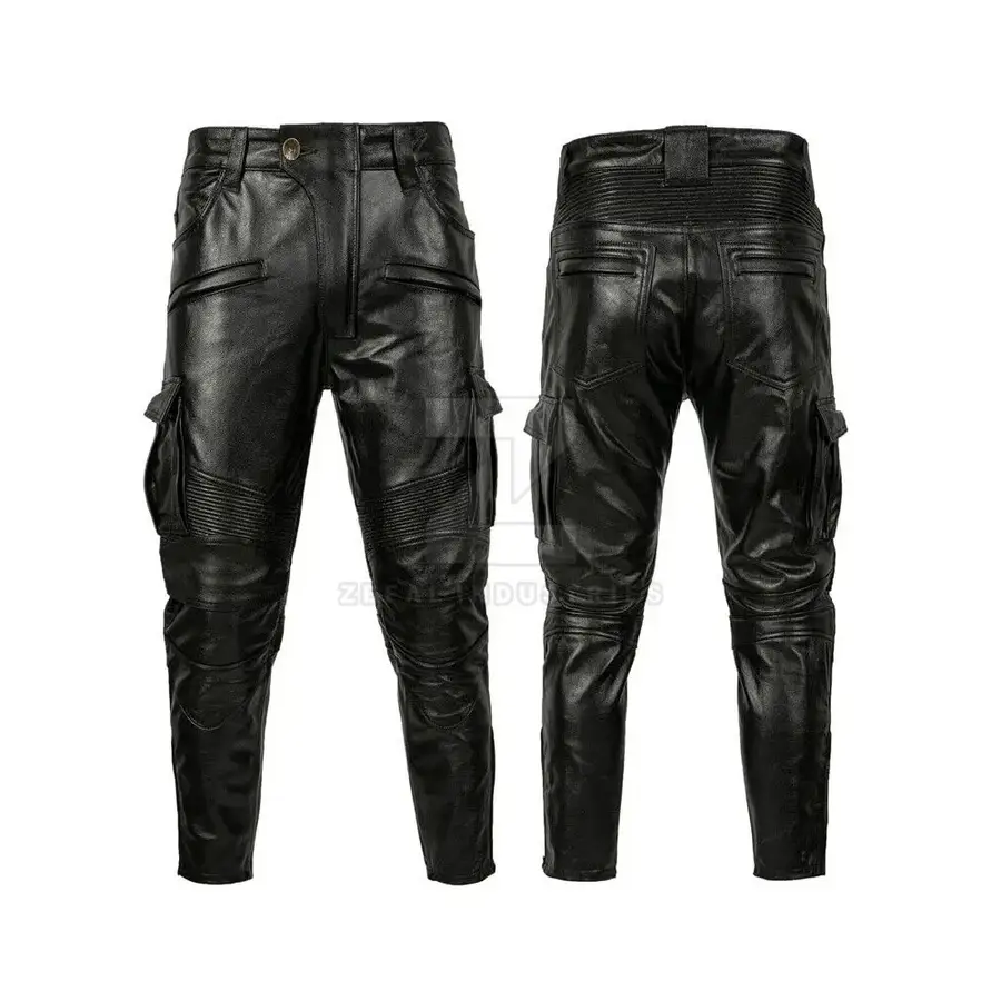 Casual Wear Men Leather Pants Custom Design Printed Logo Lightweight Mid Rise Dark Wash High Quality Breathable Winter Cheap — Zefal Industries product photograph 1 of 6