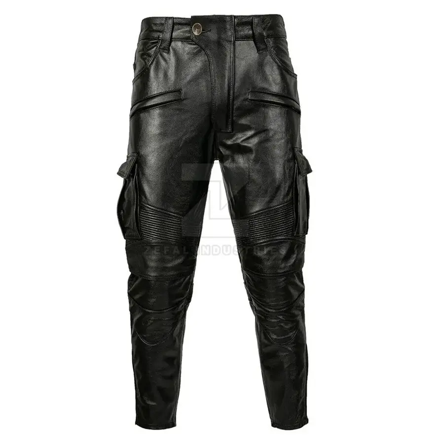 Casual Wear Men Leather Pants Custom Design Printed Logo Lightweight Mid Rise Dark Wash High Quality Breathable Winter Cheap — Zefal Industries product photograph 2 of 6