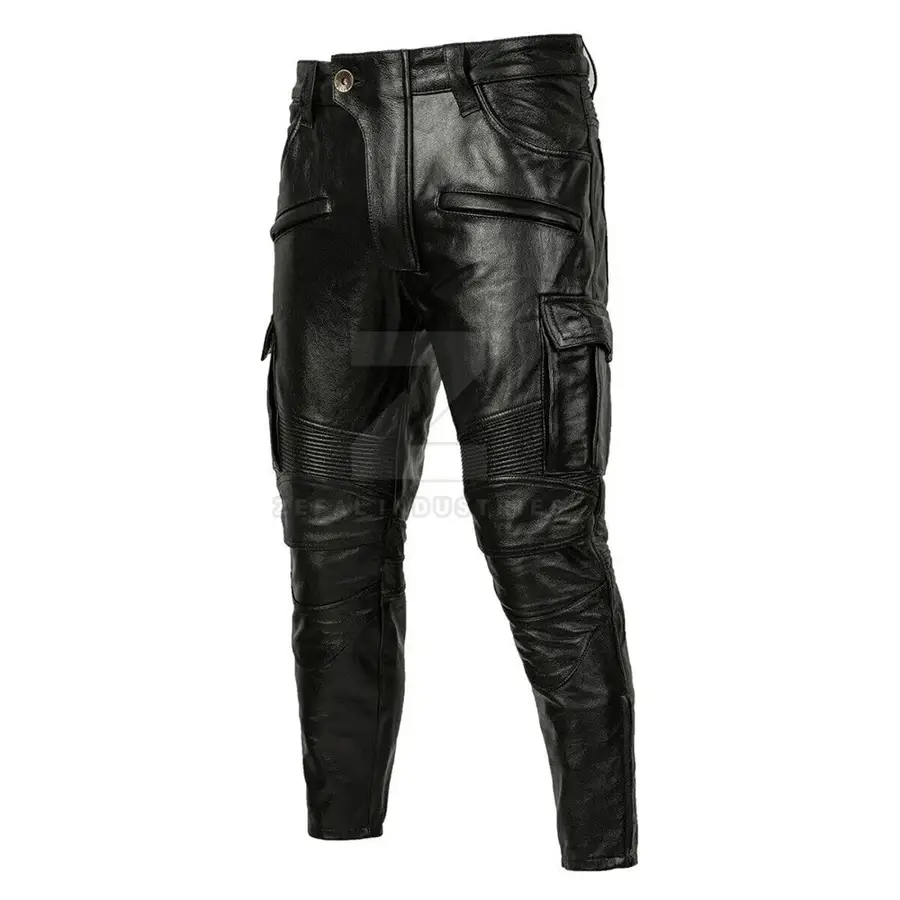 Casual Wear Men Leather Pants Custom Design Printed Logo Lightweight Mid Rise Dark Wash High Quality Breathable Winter Cheap — Zefal Industries product photograph 4 of 6