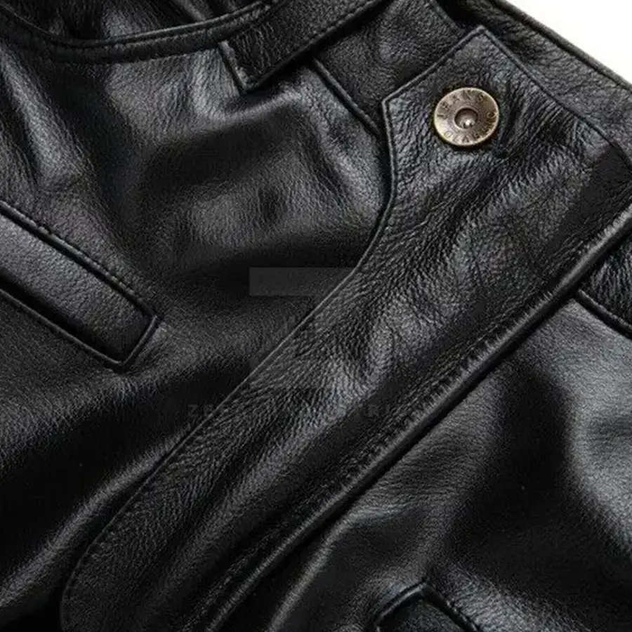Casual Wear Men Leather Pants Custom Design Printed Logo Lightweight Mid Rise Dark Wash High Quality Breathable Winter Cheap — Zefal Industries product photograph 5 of 6