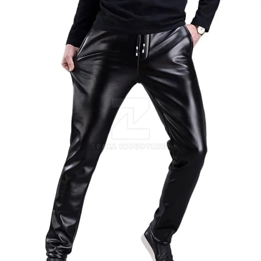 Custom Made Men's Leather Pants-Dark Mid Waist Lightweight Casual Style with Customized Logo and Design — Zefal Industries product photograph 1 of 6