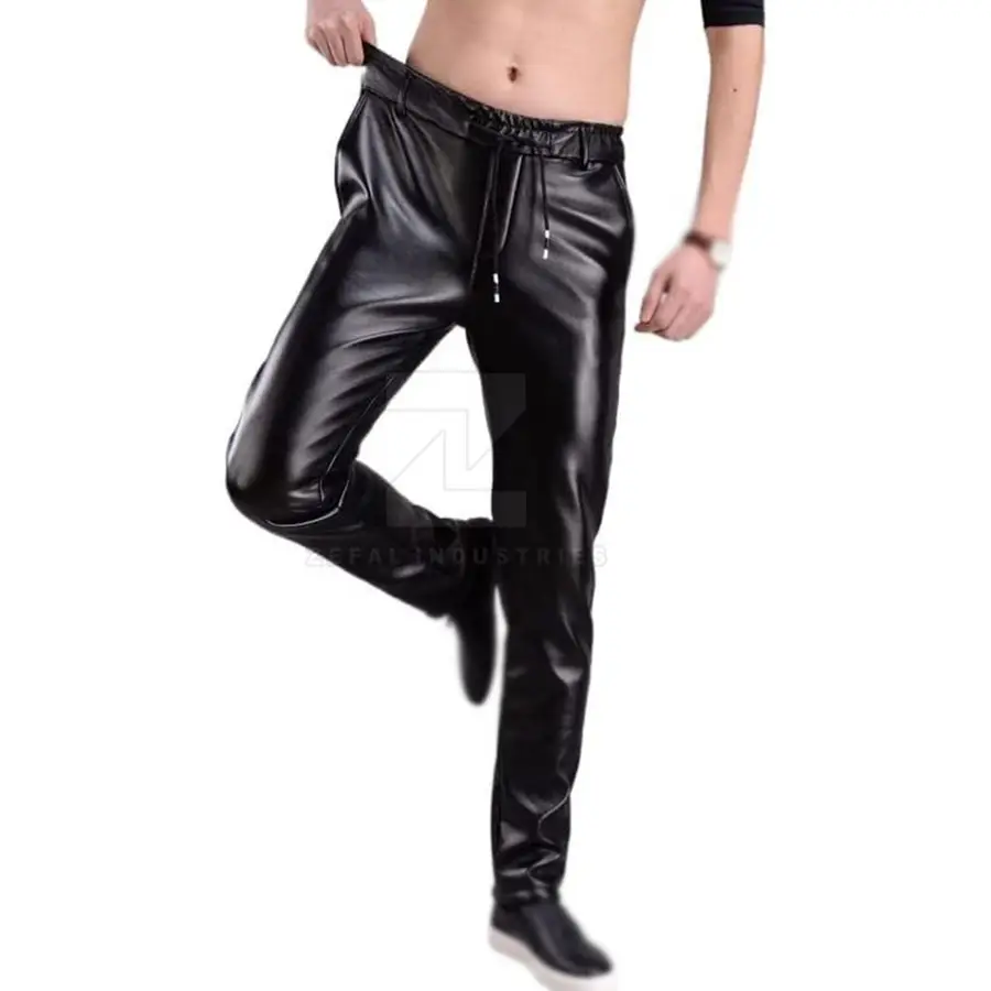 Custom Made Men's Leather Pants-Dark Mid Waist Lightweight Casual Style with Customized Logo and Design — Zefal Industries product photograph 2 of 6